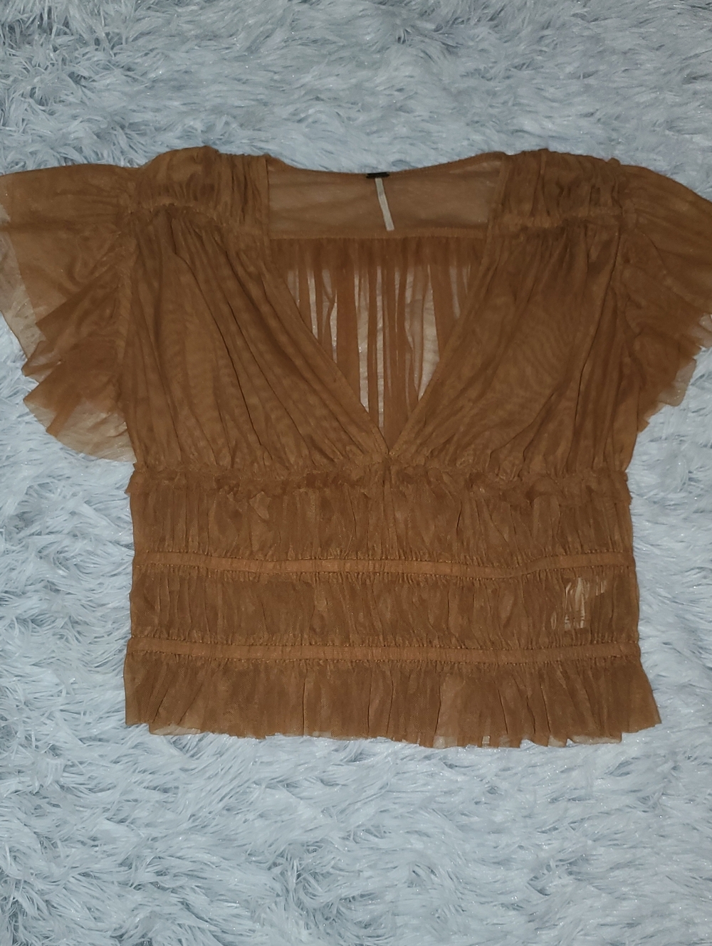*Free People Women’s Sheer Ruched V-Neck Top - Brown*
